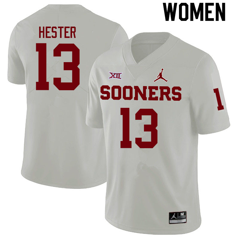 Women #13 J.J. Hester Oklahoma Sooners College Football Jerseys Sale-White - Click Image to Close